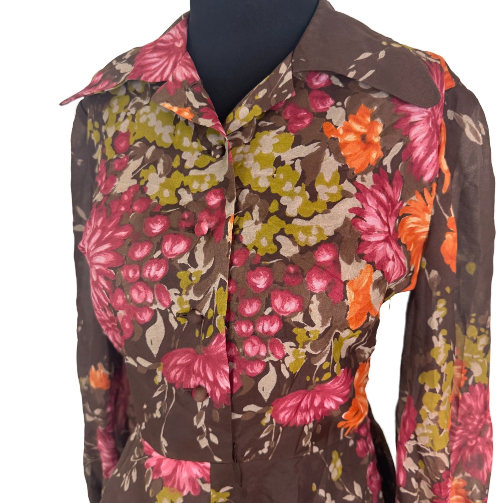 Vintage 1970s Zollner Modell German Floral Blouse Sheer Bishop Sleeve Peplum