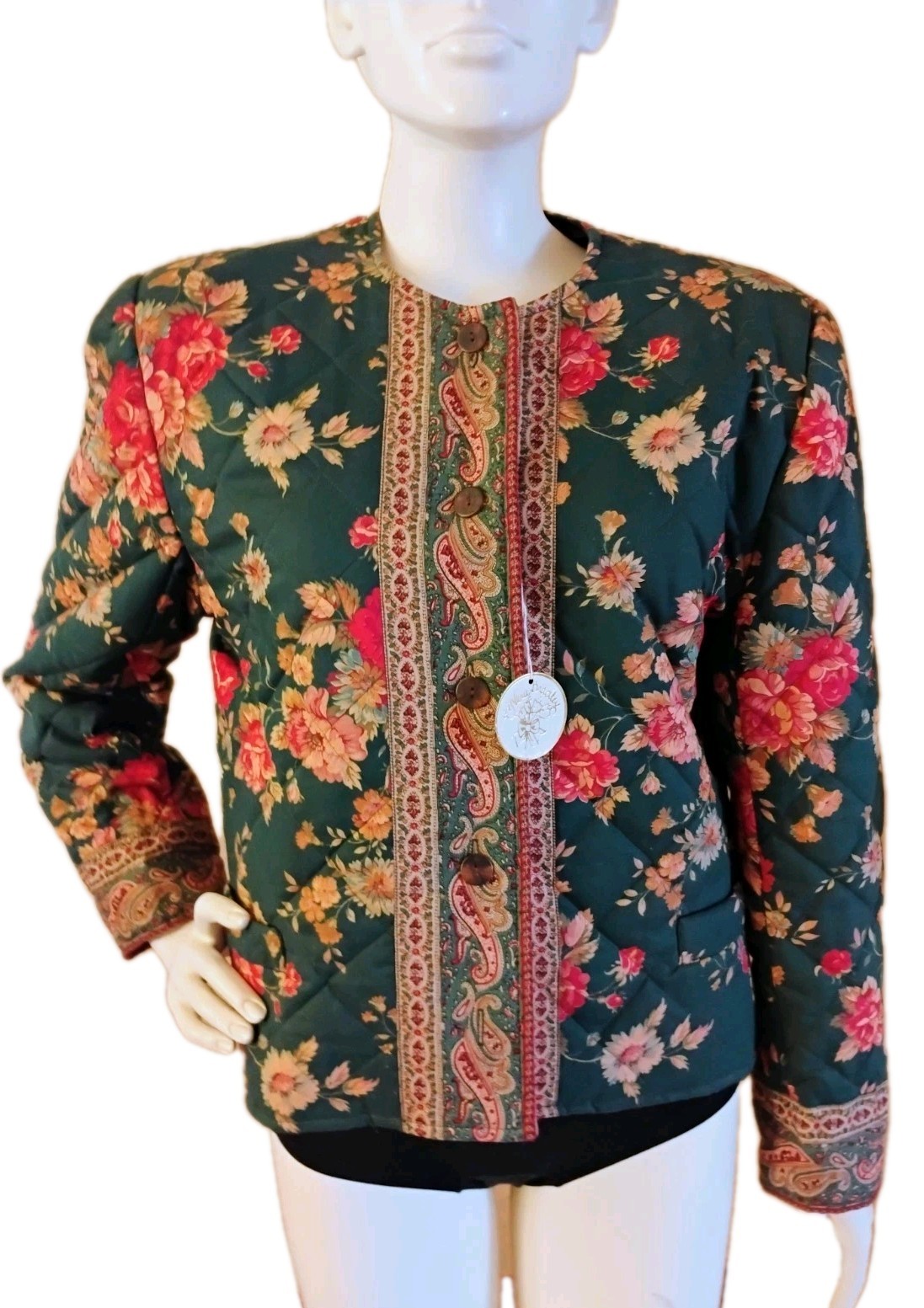 VTG New Old Stock 1980 „Vera Bradley Greenbriar” Green Floral Paisley Jacket M