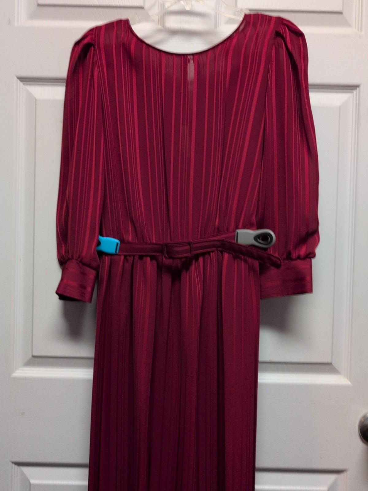 Vintage 1970s Toni Todd Red Wine Stripe Dress 3/4 Sleeves One Button In Back