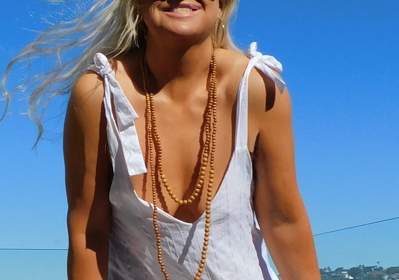VINTAGE Resort Chic Shoulder Baring Tie-up Straps Summer Fun Dress