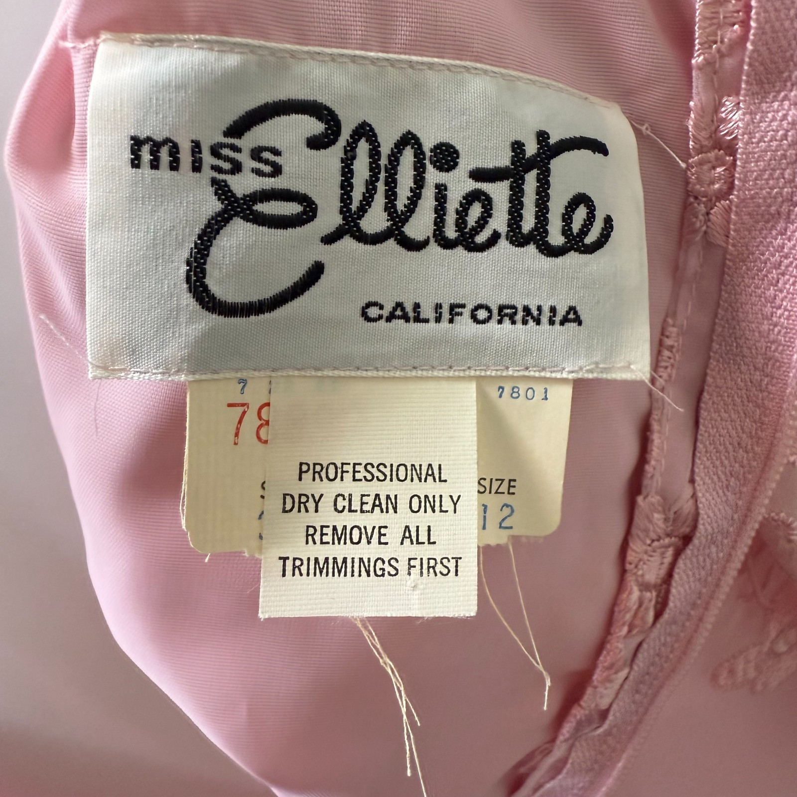 Vintage Miss Elliette California Pink Embroidered Chiffon Maxi Dress Size 12 NWT