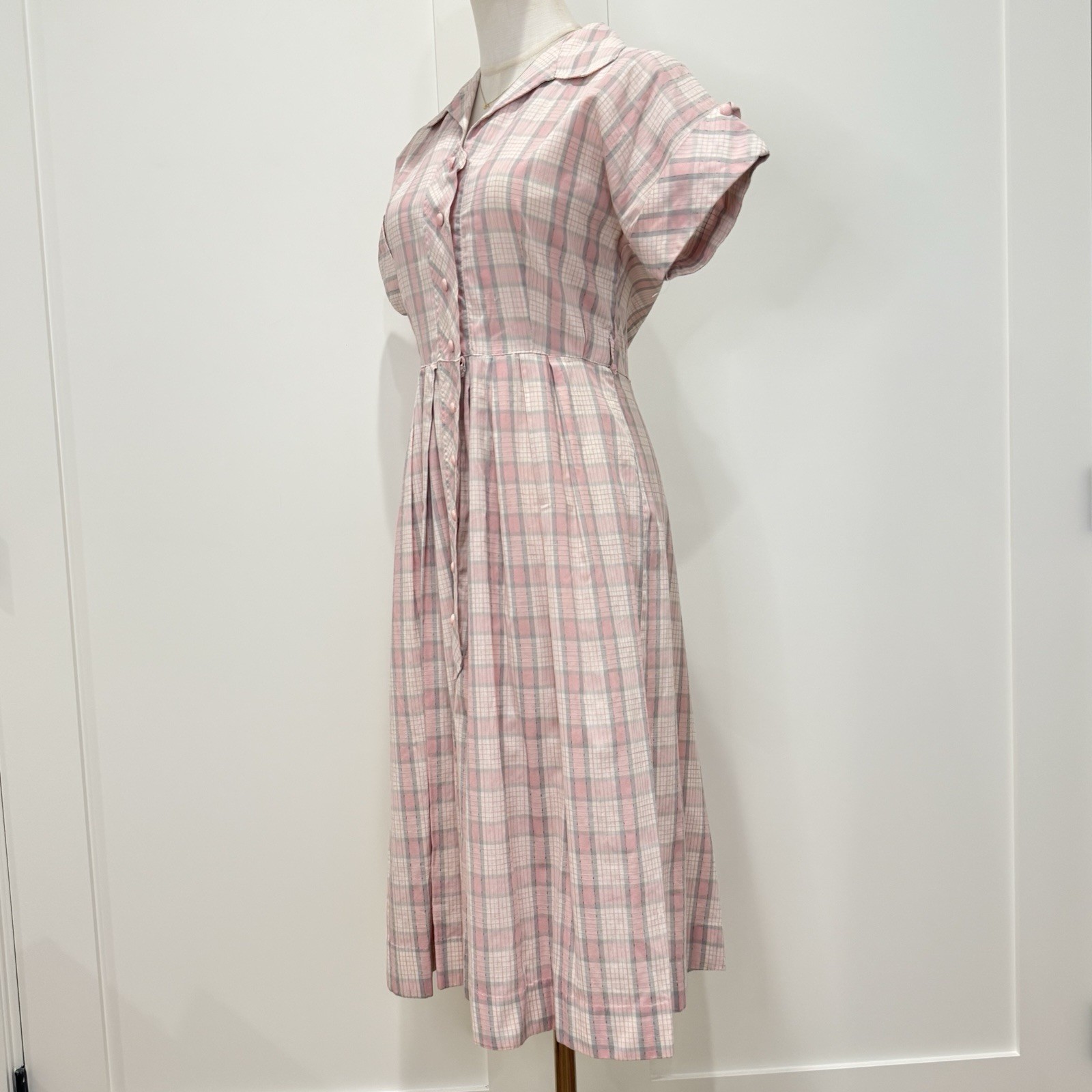 Vintage Adele Fashions Plaid Day Dress Small Pink 50s Retro Cottage Feminine