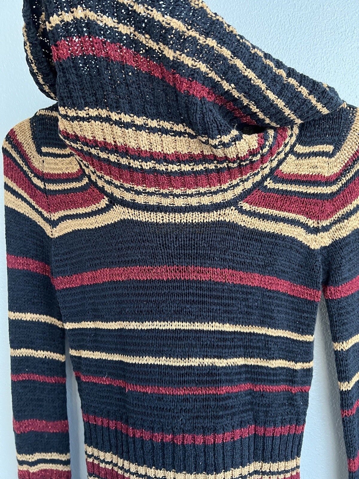VTG Arden B Striped Metallic Acrylic Flare Sleeve cowl neck sweater top Shirt M