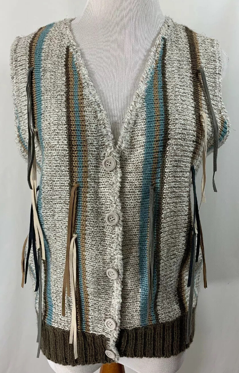 Mariea Kim Large Multi Colored Tassles Sweater Vest Vintage Earth Tones