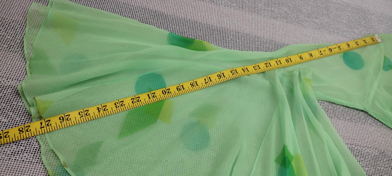 Vintage Psychedelic Jade Green Silk Chiffon Wide Bell Sleeves Maxi Gown Sheer L