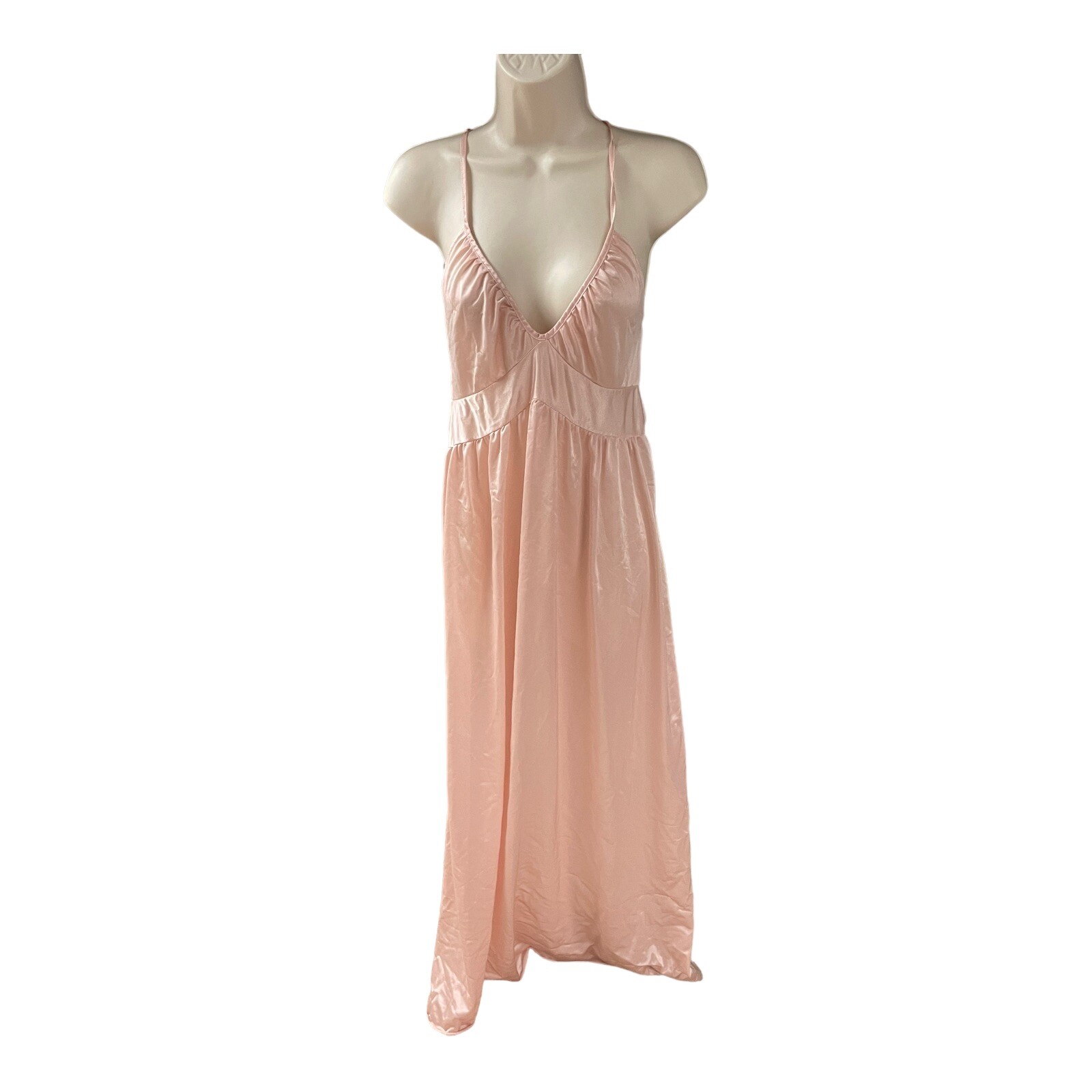 Vintage Long Nylon Satin Pink Night Gown No Tag See photo for measurements