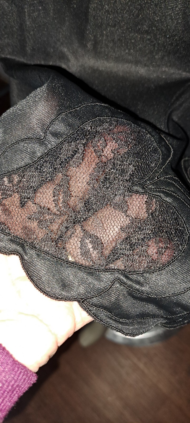 Vtg Black Nylon Full Slip Cute Black Lace Heart Cut Out 36