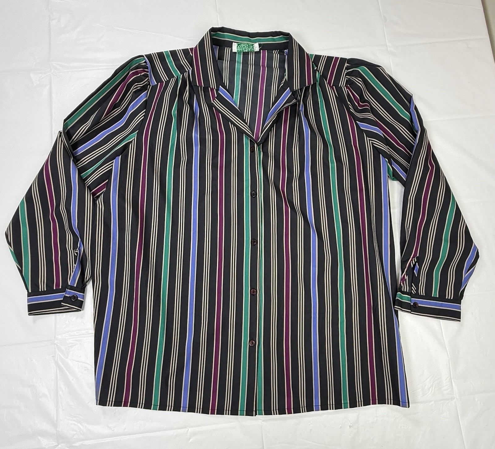 70s 80s Multicolor Striped Shirt Women’s XL-1X Vintage Power Dressing Playful