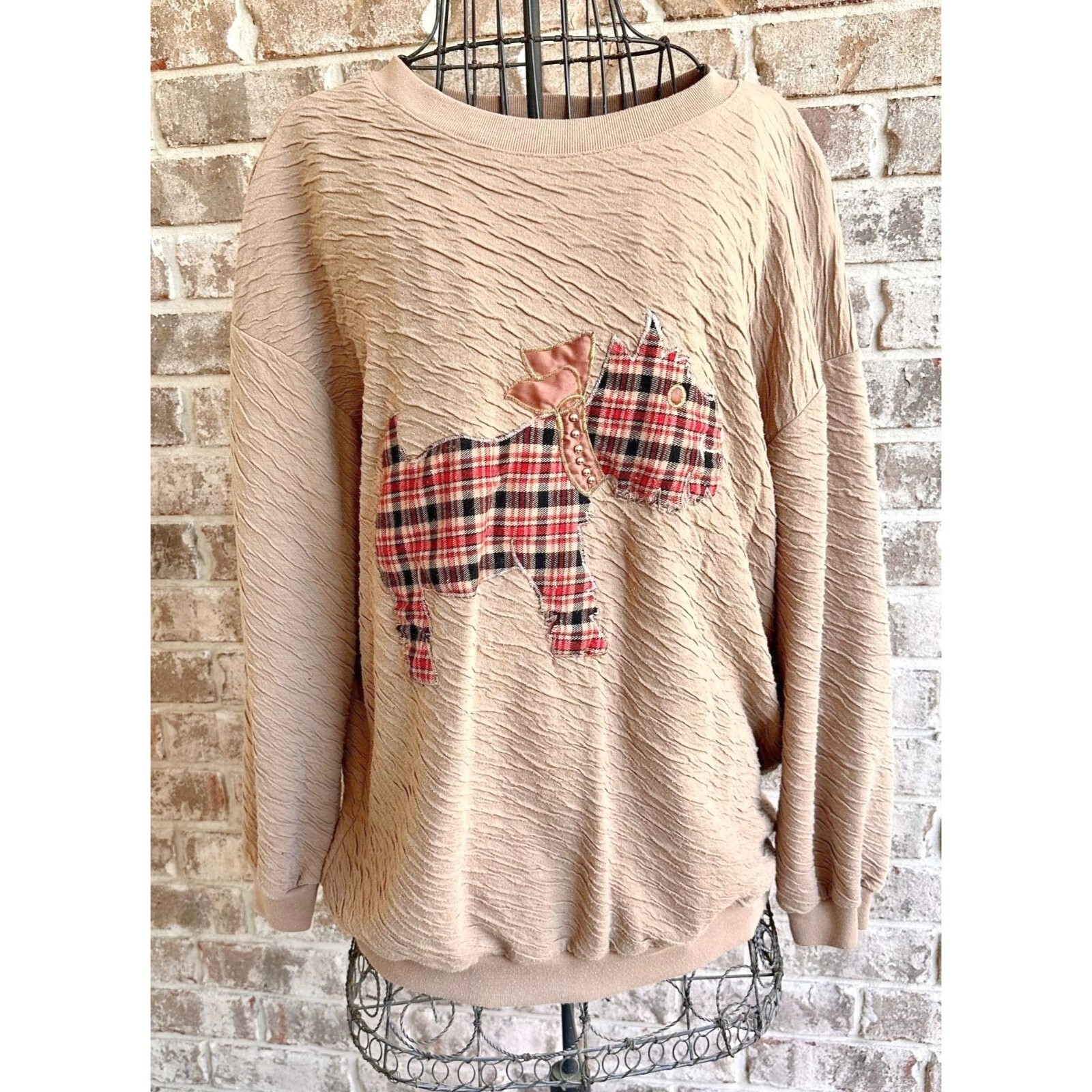 Vintage Donna Toran Pullover Top XL Scottish Terrier Westie Scottie Dog Applique