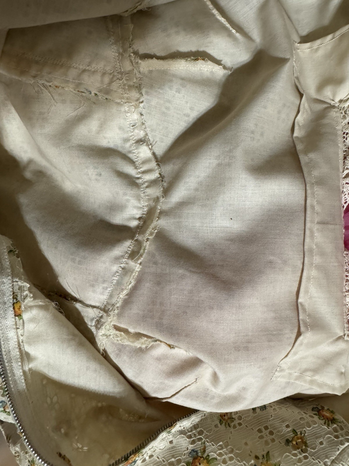 FABULOUS VTG Homemade Dress Floral Lace Cottage Core Prairie SMALL High Waist