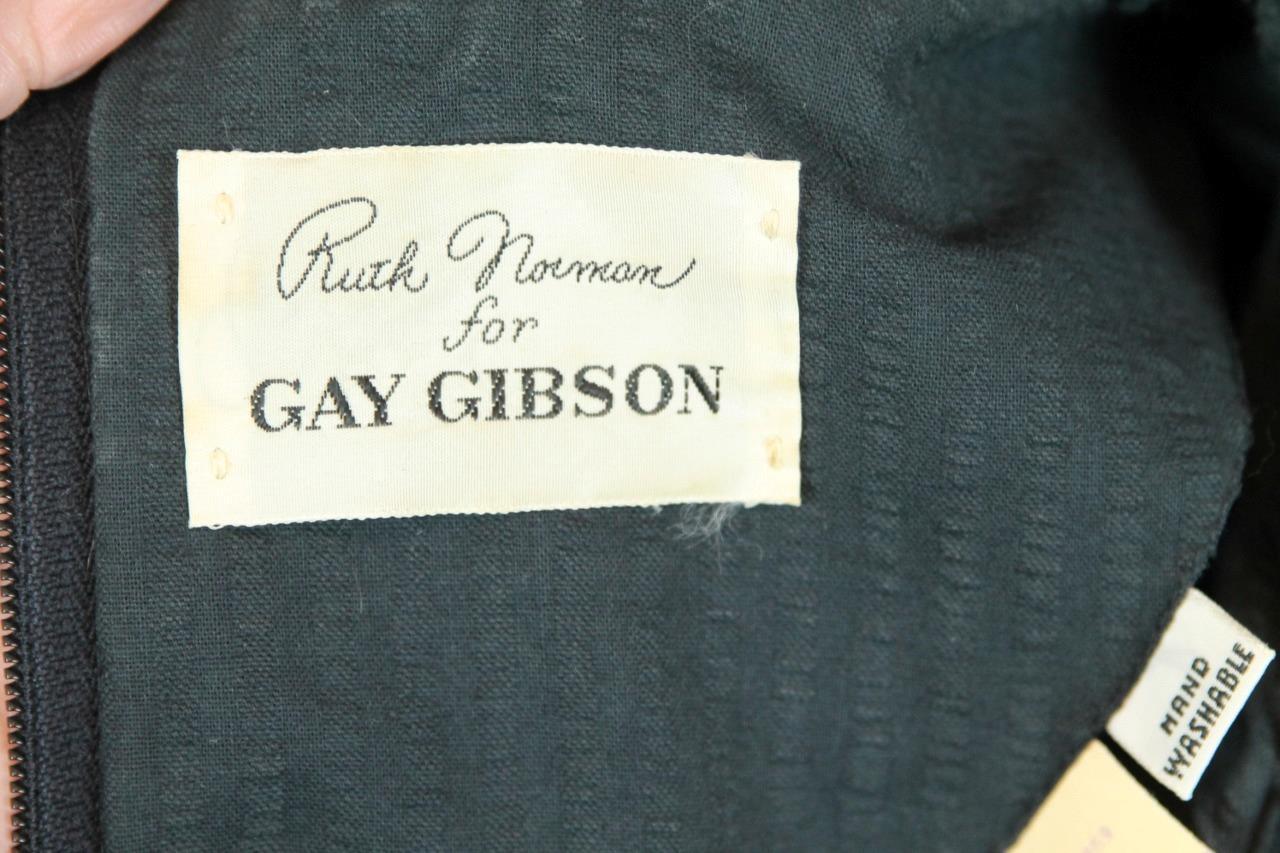 Vtg 70s RUTH NORMAN for GAY GIBSON Ethnic Embroidered Black Fit Flare Dress 9