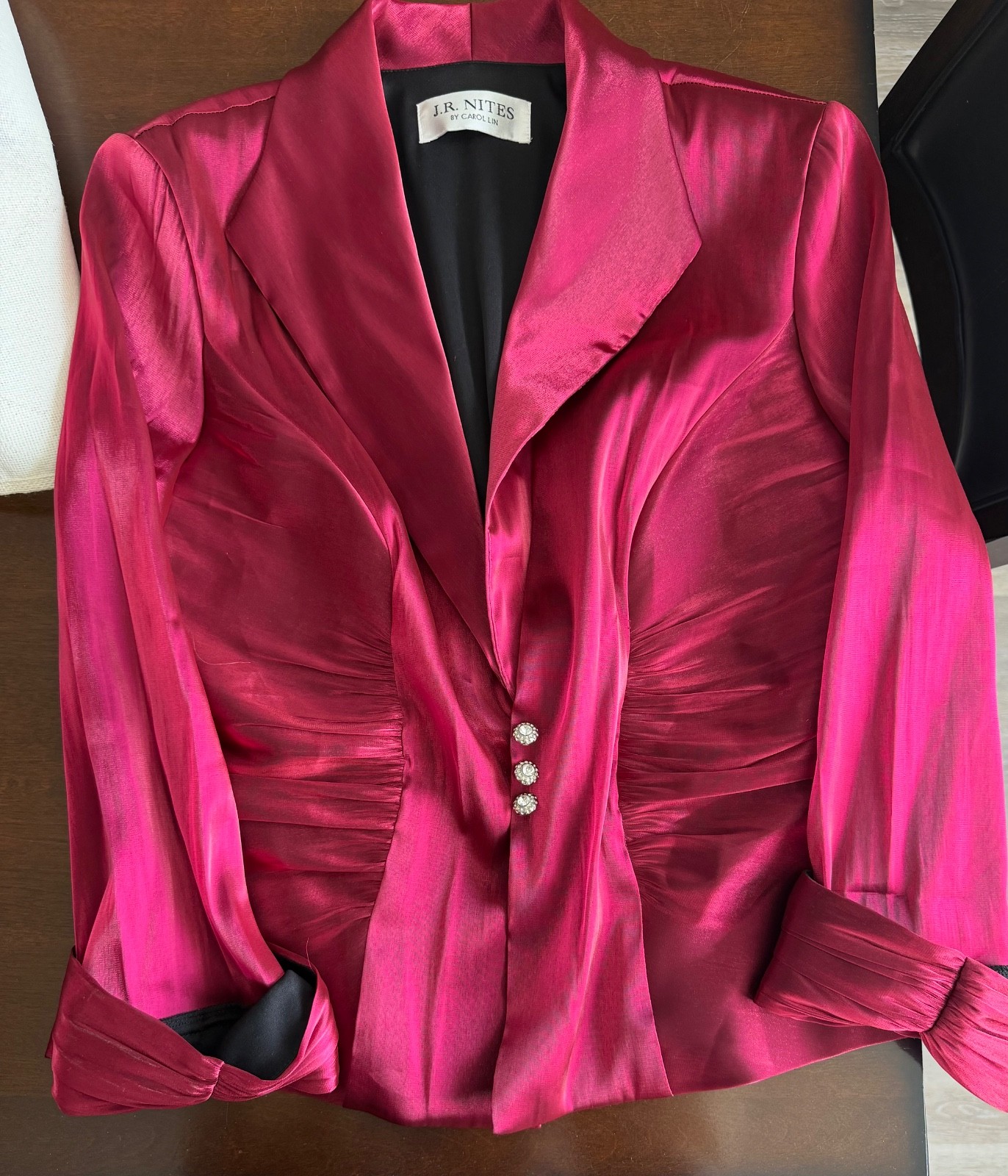 J.R. Nites Fuschia Satin Ruched Blazer