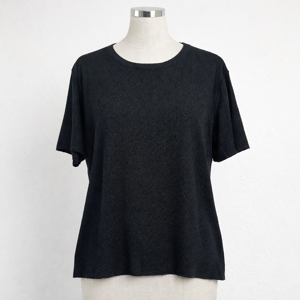 French Rags Vintage Size 5 – XL? Black Knit Top 100% Rayon Short Sleeve USA Made