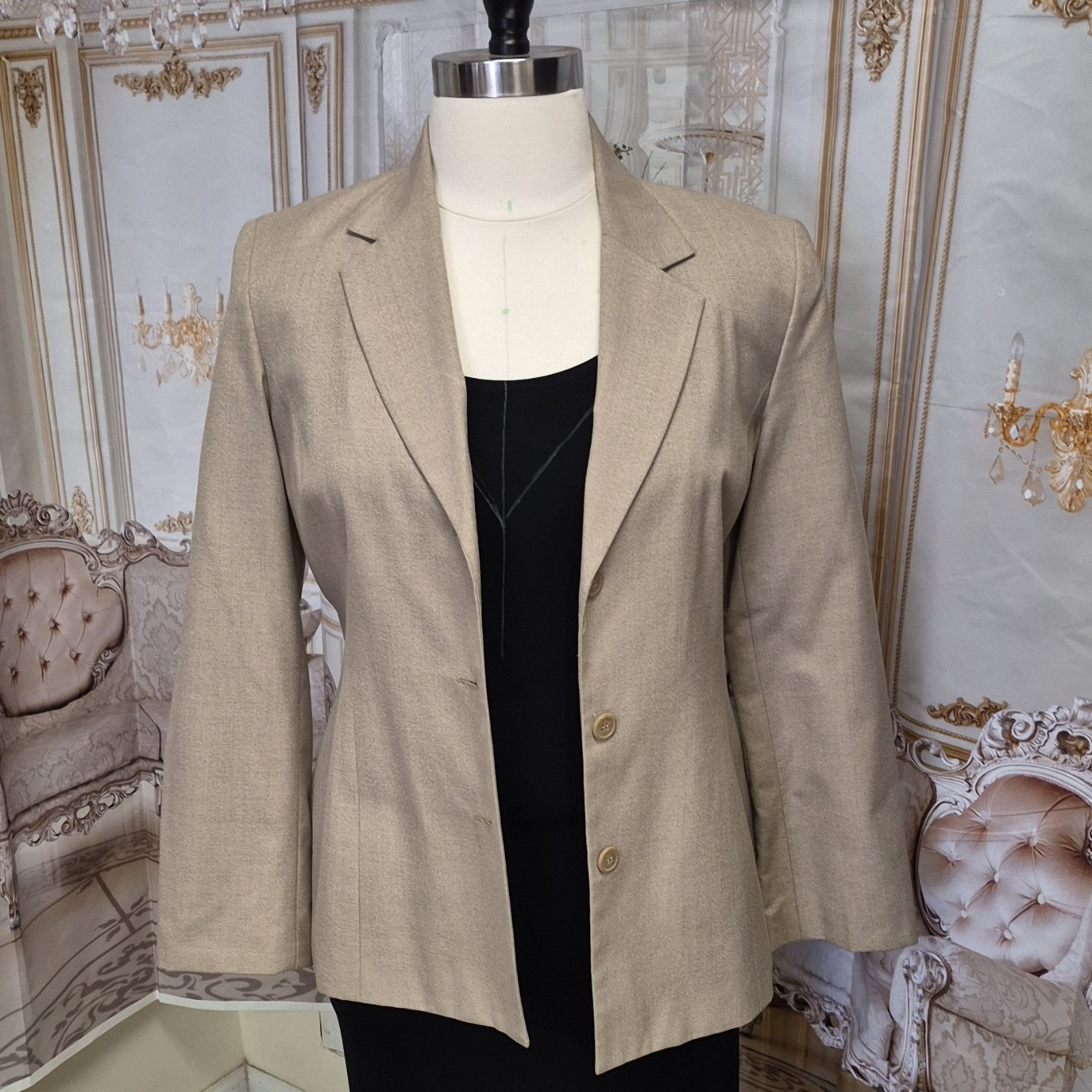Evan-Picone Tailored Beige Suit Jacket Blazer Size 14 Polyester Rayon Original