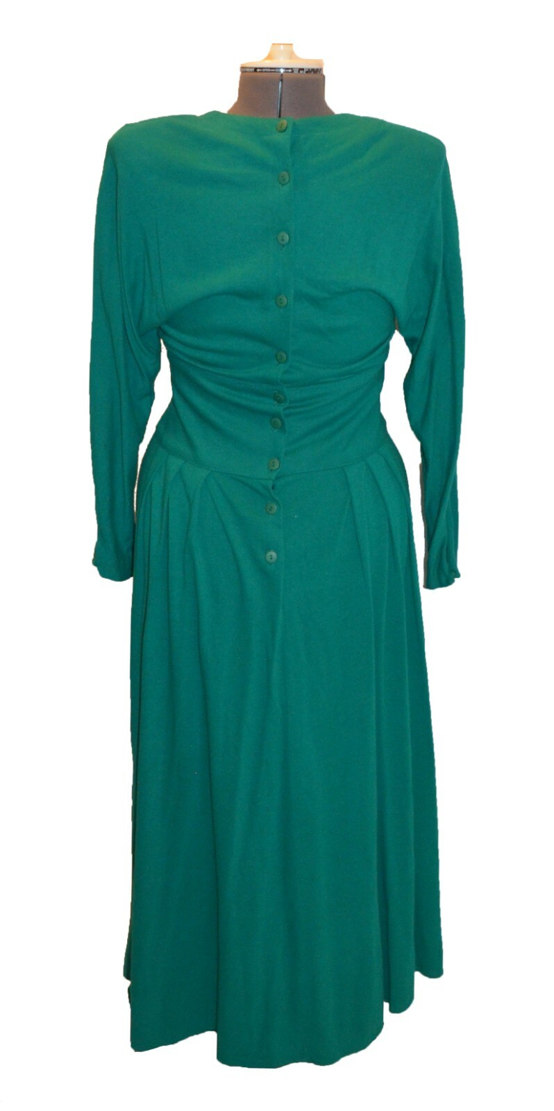 R.E.O. Originals Vintage 80s Green V Neck USA Made Casual Dress size 14
