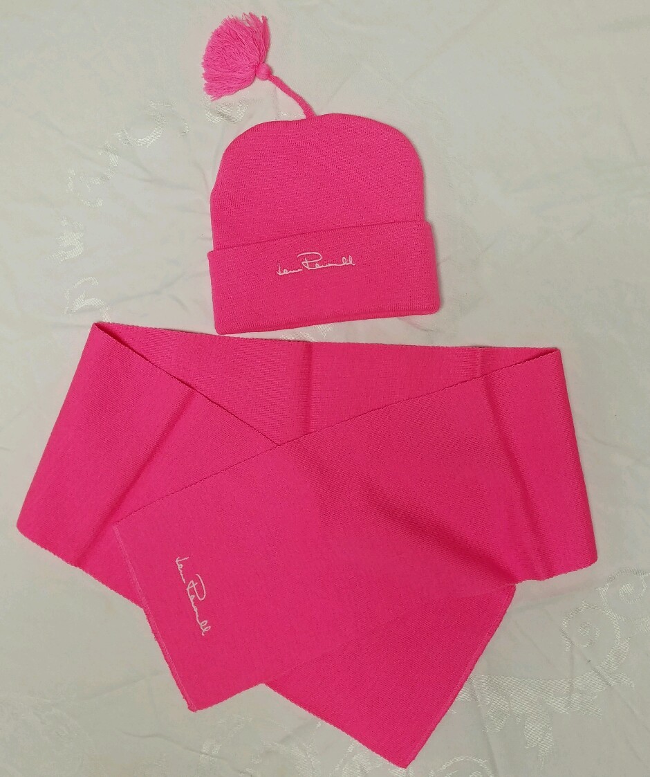 Vtg 90s Lena Rewell Finland designer acrylic hat and shawl bright neon pink NEW
