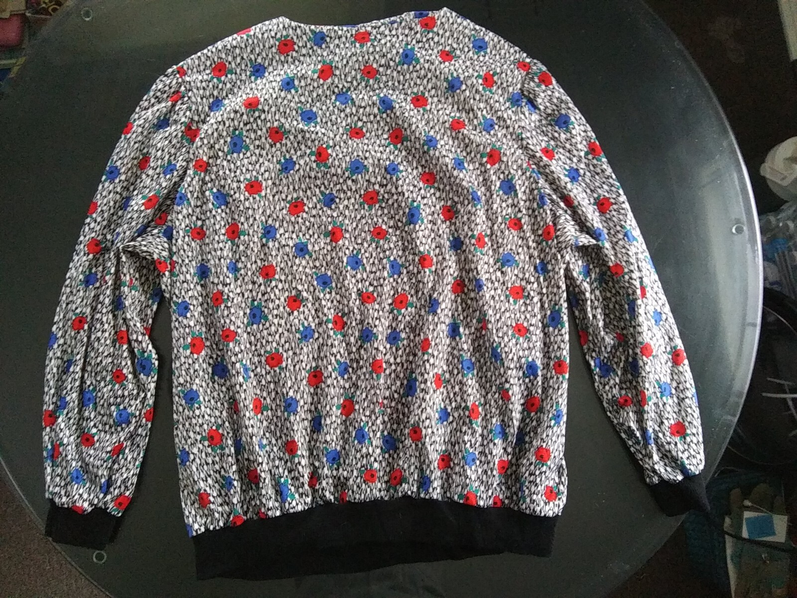 VTG 80s USA made Women Plus Size Top Long Sleeves Graphic Floral Buttons 24W 26W