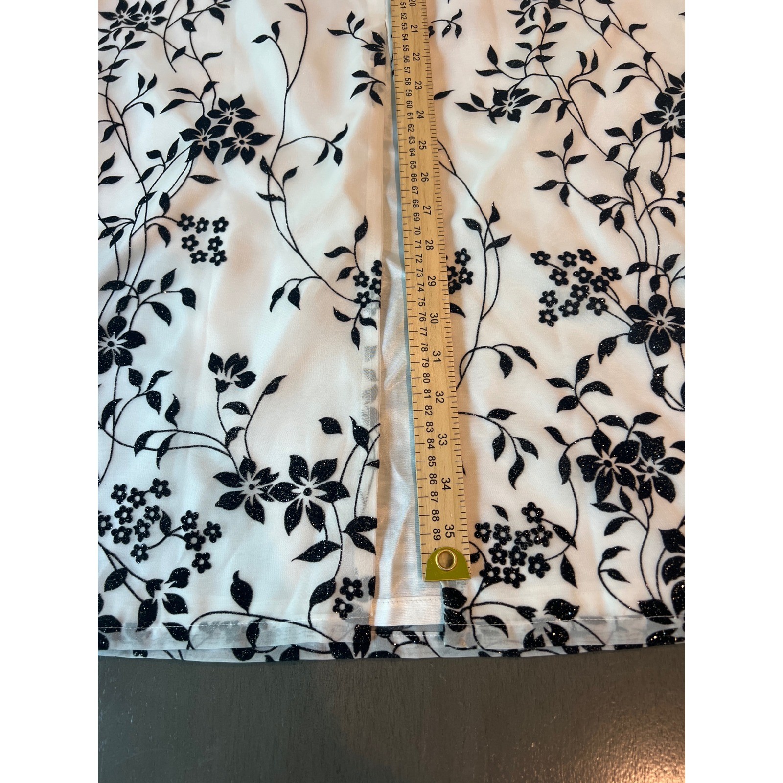 J.R. Nites White Black Floral Glitter Velvet Embossed Midi Skirt Size 10 Retro