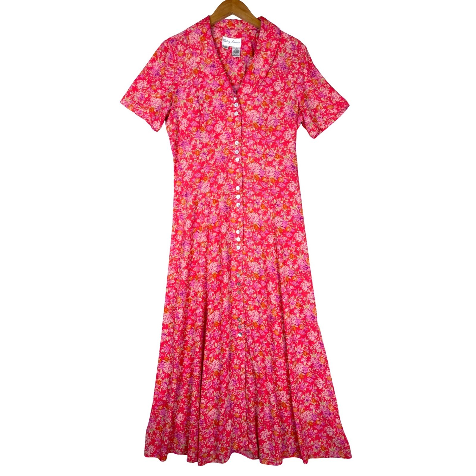 Betsy Lauren Vintage 90s Pink Floral Rayon Maxi Dress Cottagecore 8 1990s Garden
