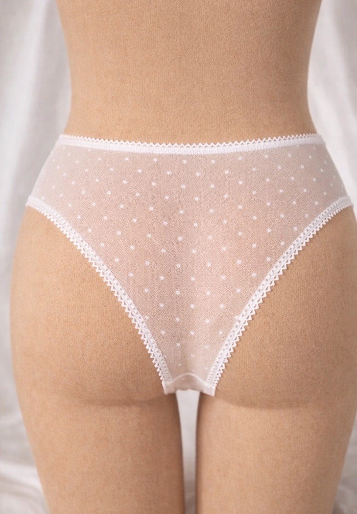 Vintage Sheer White Mesh Lace Panties Micro Dot French Style High Cut 80s/90s