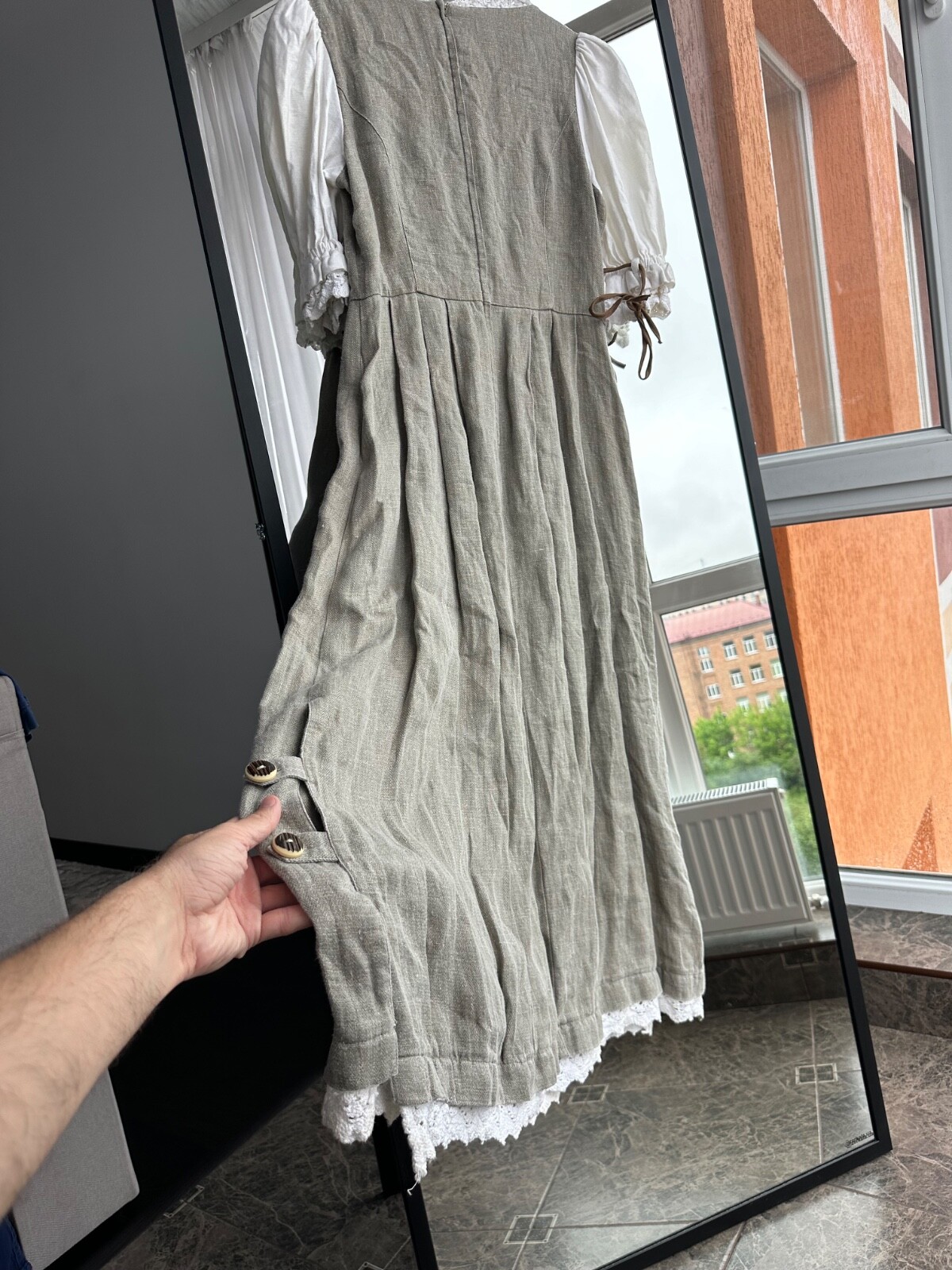 Vintage Hammerschmid Bavarian Austria Style Linen Woman Folk Long Dress Sz M