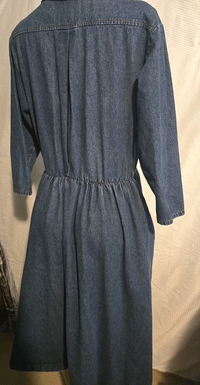 VTG 80s Long Denim Dress Western Style Snap Front 3/4 Sleeve Made USA Size M/L