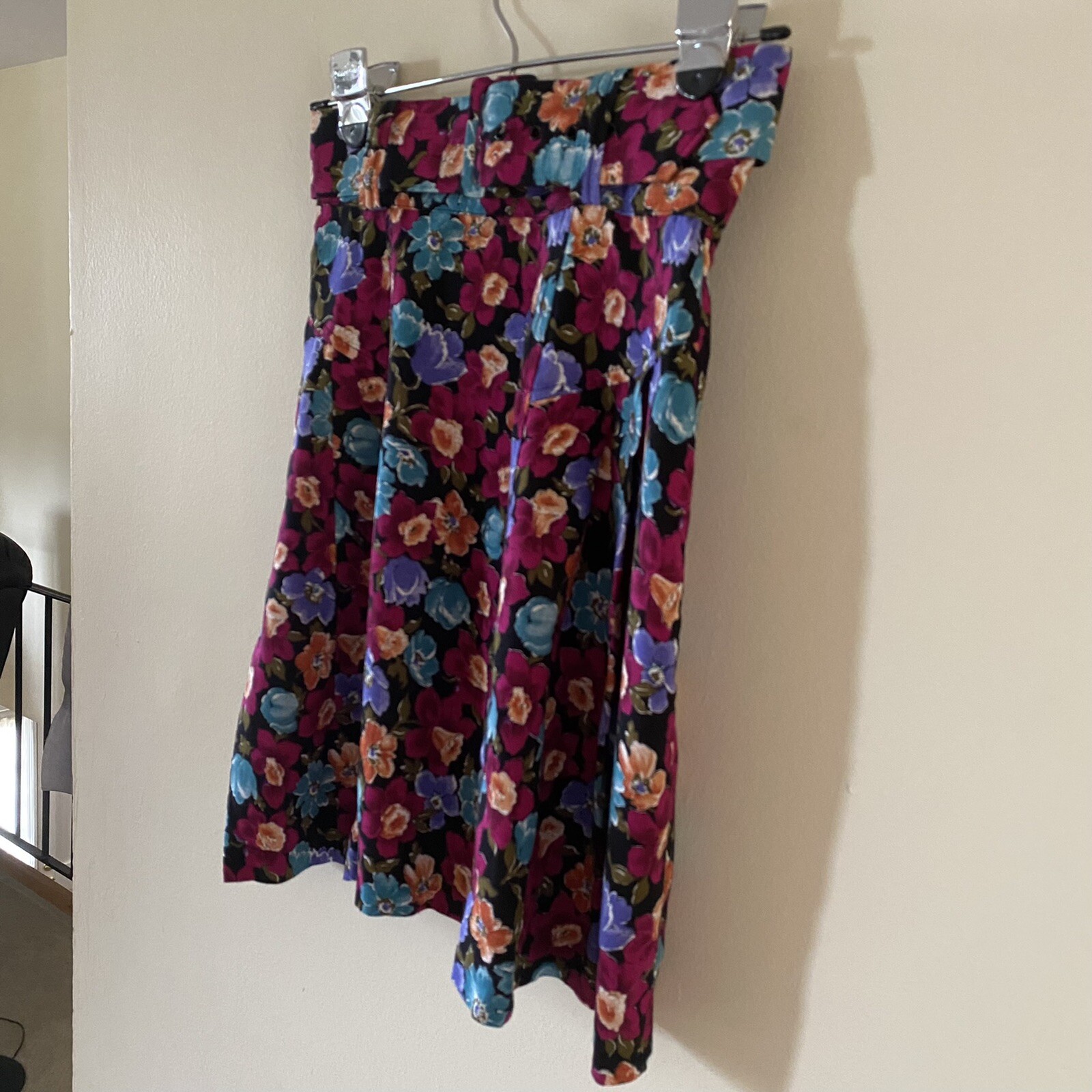 Vintage Floral My Michelle Women Skirt Size 3 Purple Blue Yellow Pleated w/ Belt