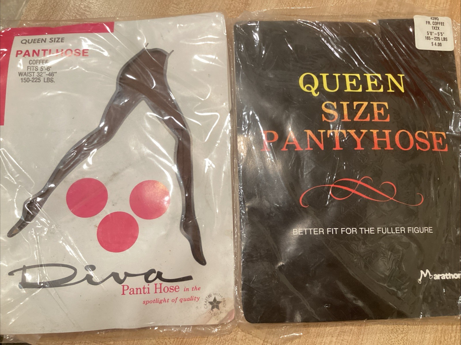 Vintage Pantyhose Lot of 2 Coffee Queen up to 5’6” 225 lbs