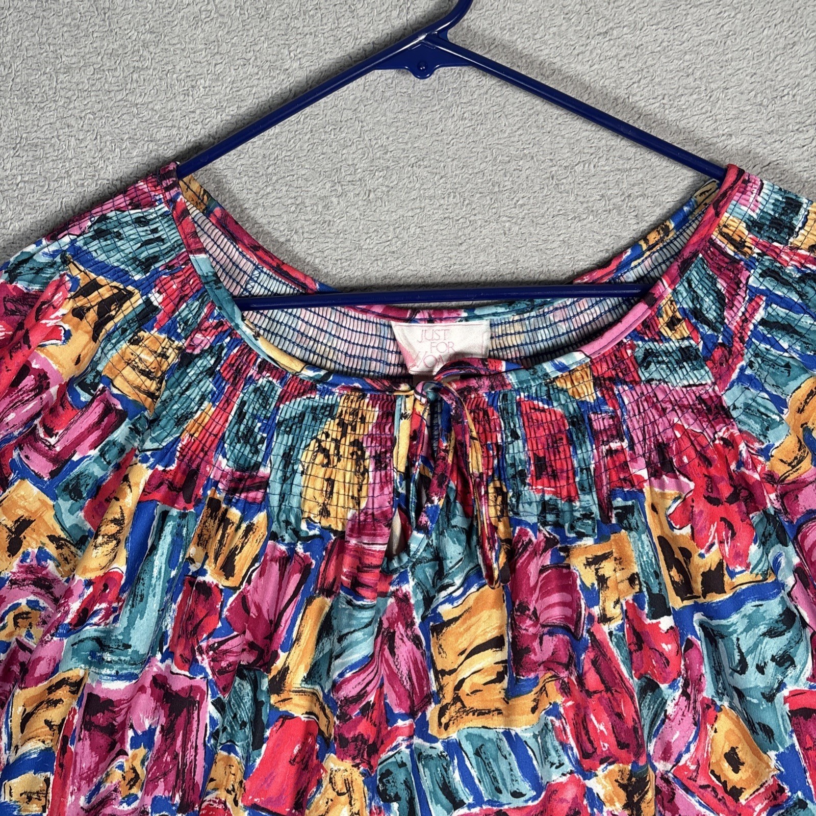Just For Women Vintage 3X Muu Muu House Dress Pink Blue Abstract Floral USA