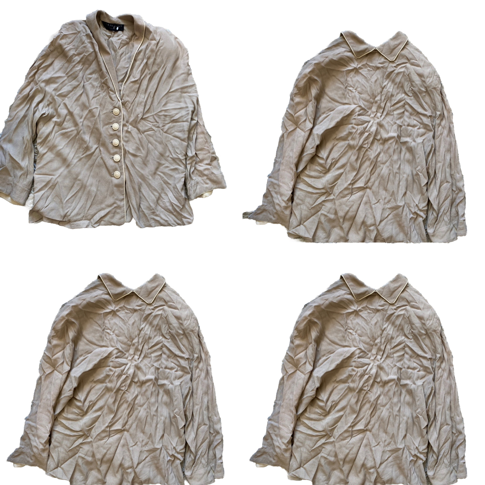 Vintage Blouse Top A’ GI Brooks Tan Beige Reverse Peter Pan Collar Small Taupe