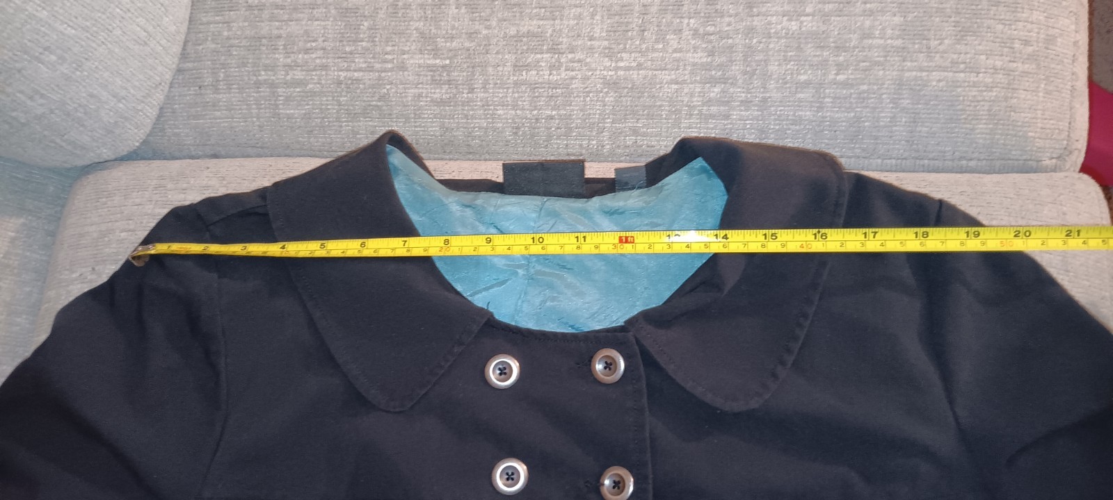 Avenue Black Double Breasted Swing Coat Teal Satin Lining Peter Pan Collar 20