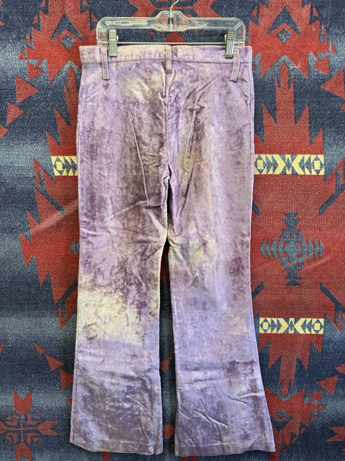 Vintage Purple Velvet Bell Bottoms Button Fly Union Made Sun Fade 27 x 28.5 70s