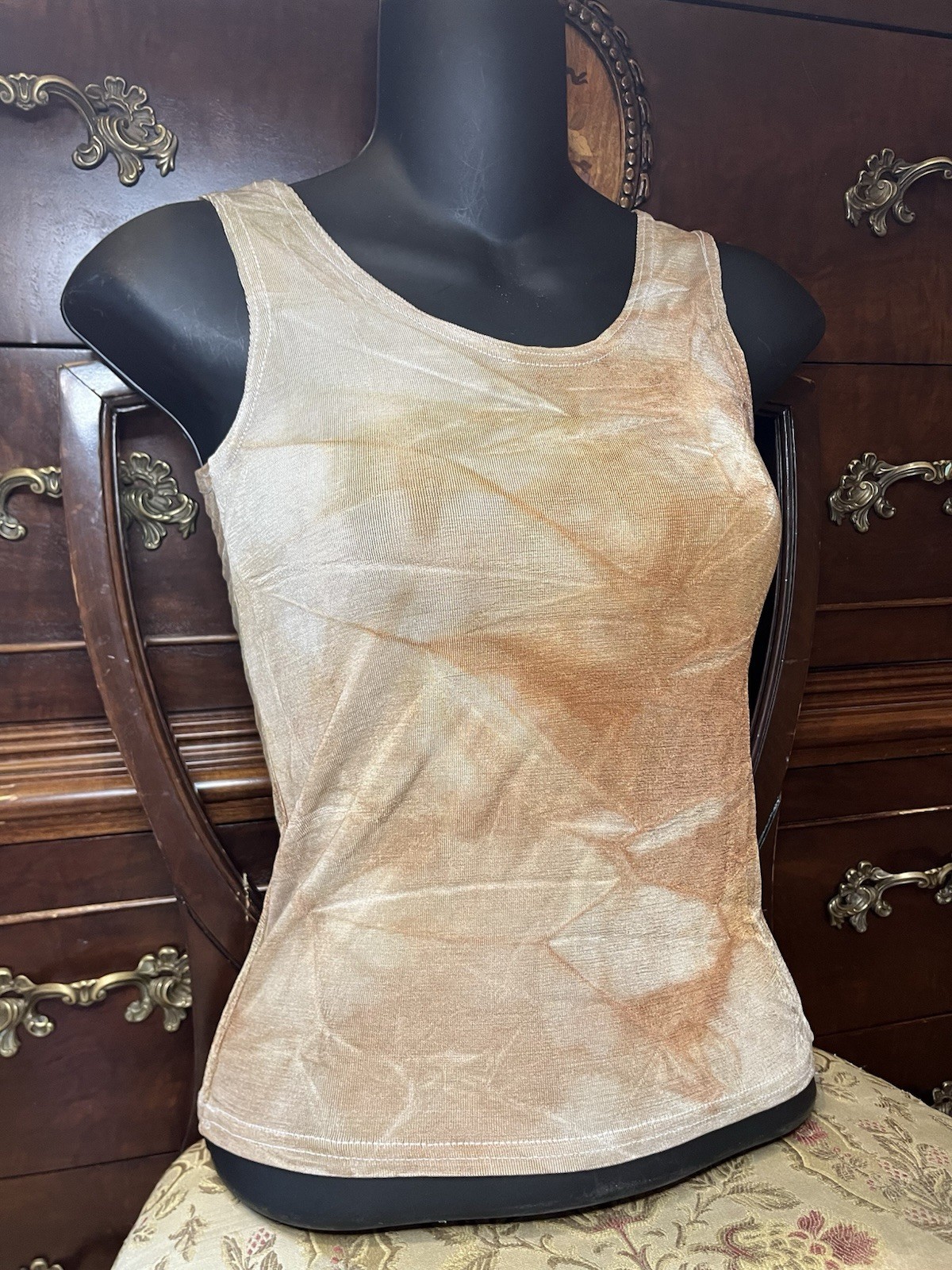 Cheryl Creations Women’s Tank Top Beige Brown Small 90% Acetate 10% Lycra