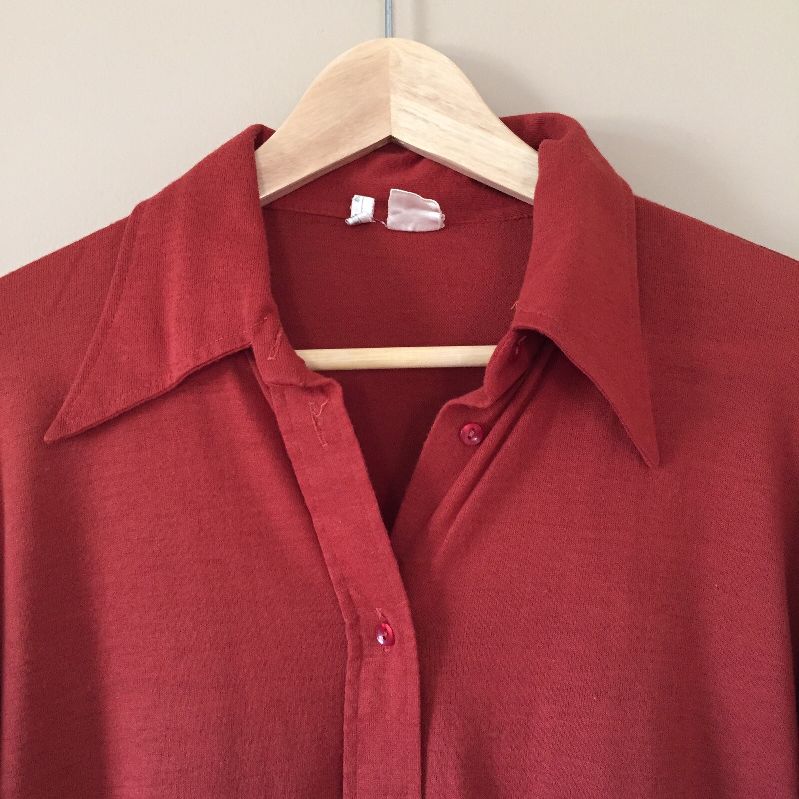 VTG GRAZIASTIL Pointy Collared Knit Button Front 70s BLOUSE Top Shirt M/L f