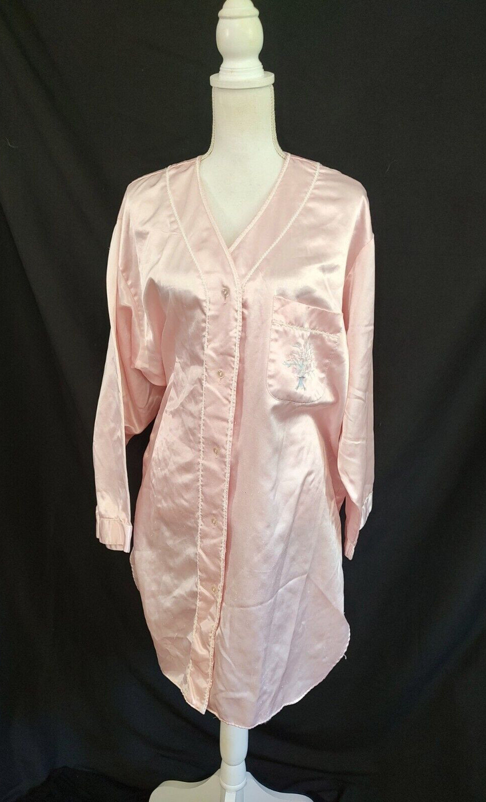 Vintage 90’s Nightgown Erica Taylor Brushed Back Satin Shine Pink Nightshirt L