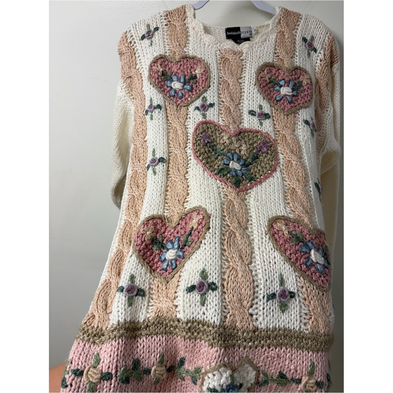Beldoch Popper Vintage Oversized Grannycore Heart Sweater Size Small