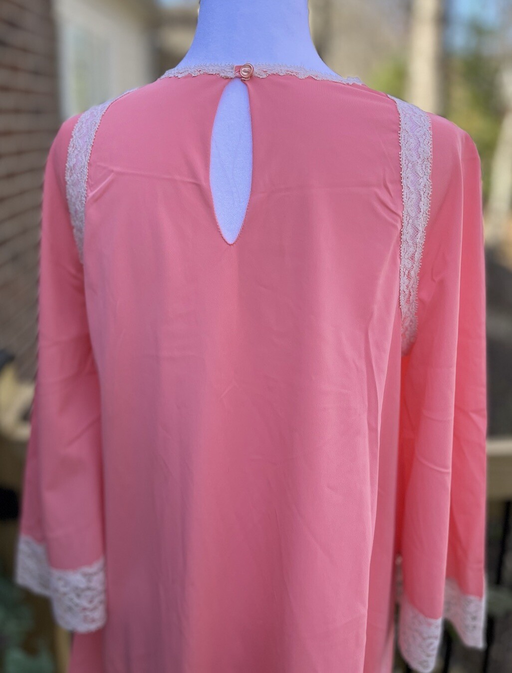 Vtg Nightgown Artemis Angel Wing Flutter Sleeve Nylon Lace Candy Pink Coral 36 S