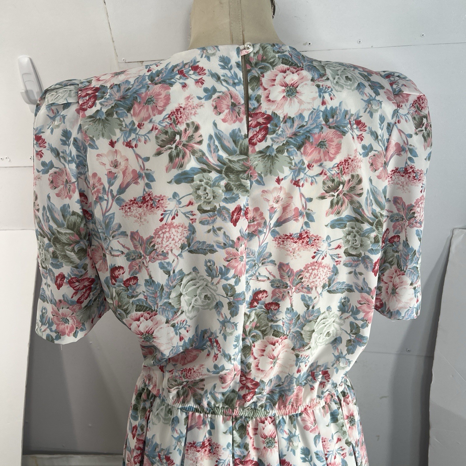 Vintage 80s Pellini Petites by Von Bramlett dress Pink floral 7/8P cottage