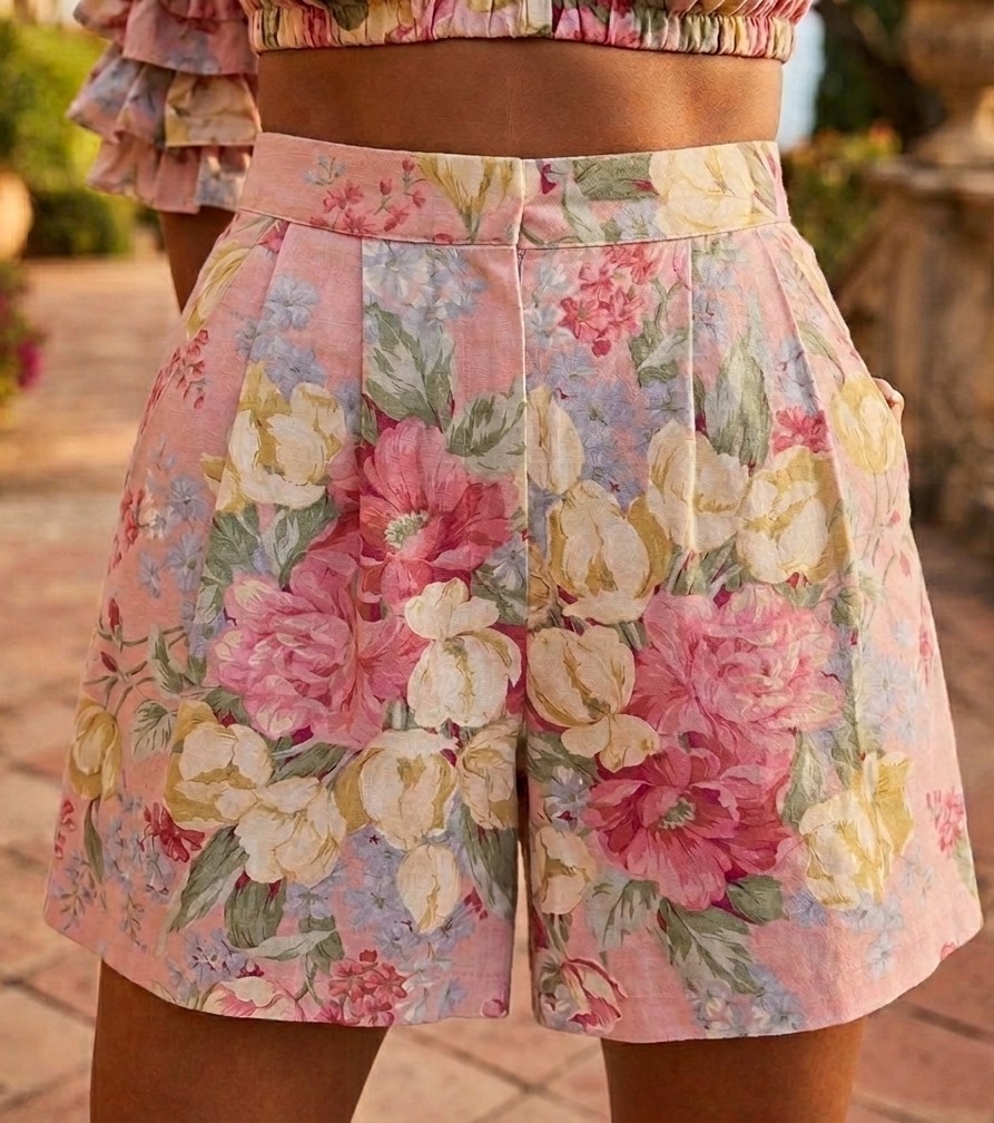 1980s Women’s Vintage Pastel Cottagecore Floral Shorts Small Camp Anderson