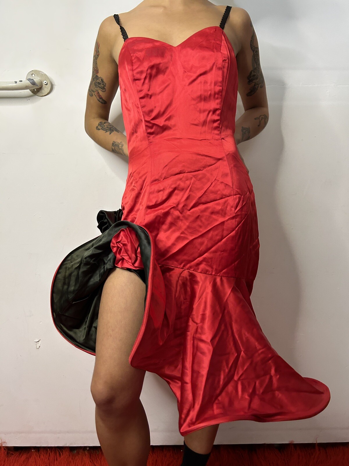 Vintage Australian 1980s MR K Red Prom Dress Hoop Wire Skirt Moulin Rouge AU 6