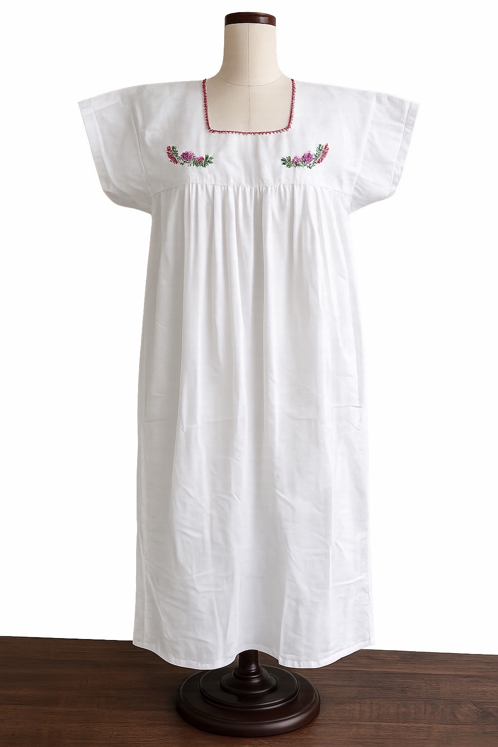Mexican Oaxaca White multi colored EMBROIDERED DRESS Large boho sundress Cotton