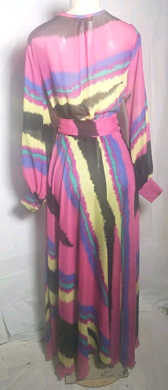 Vintage Sexy Diva Maxi Dress Small Sheer Multicolor Women Long Sleeves Pullover