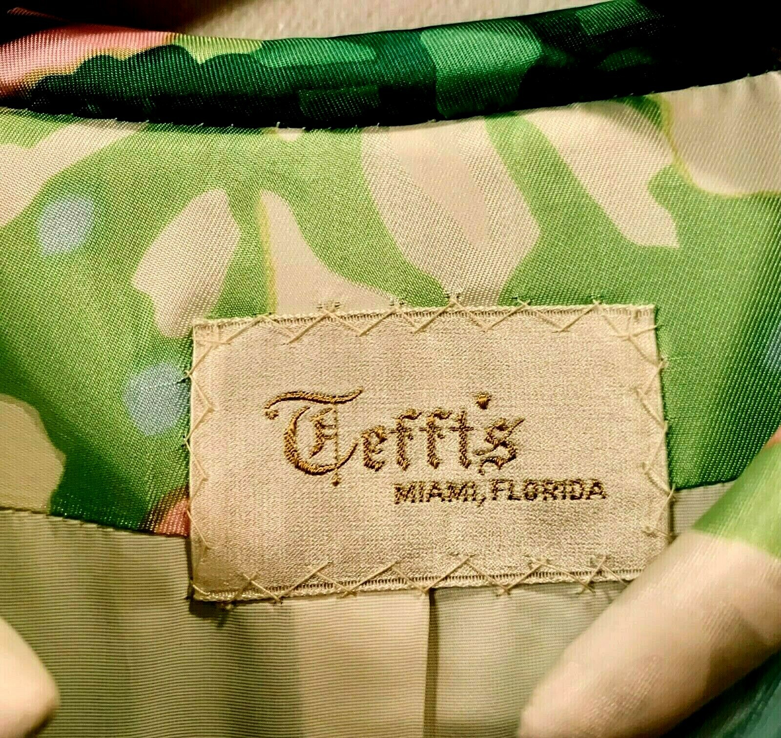 1960s Jacket COAT Small 3/4 Length TEFFTS MIAMI Flower Power Boho Green Pink Vtg