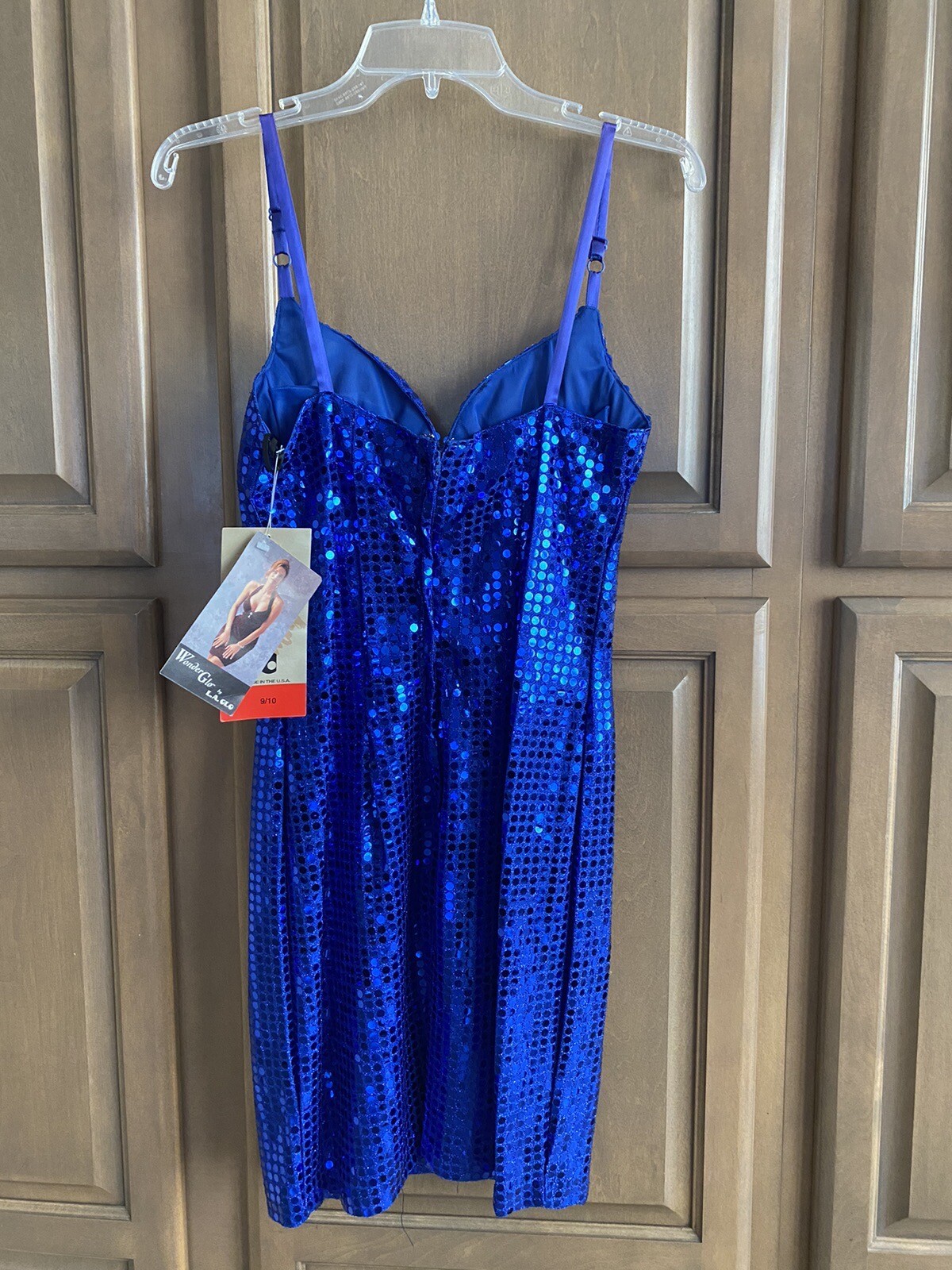 Vintage LA GLO Womens Blue Sequins Strappy Dress ~ Size 9/10 ~ 1990s