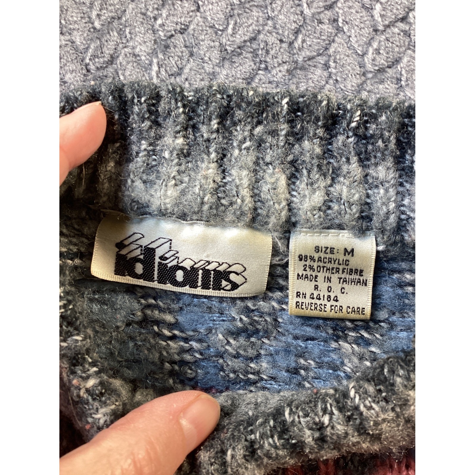 Vintage Idioms Multi Color Chevron Knit Sweater Pink Teal Blue Grey Women’s M