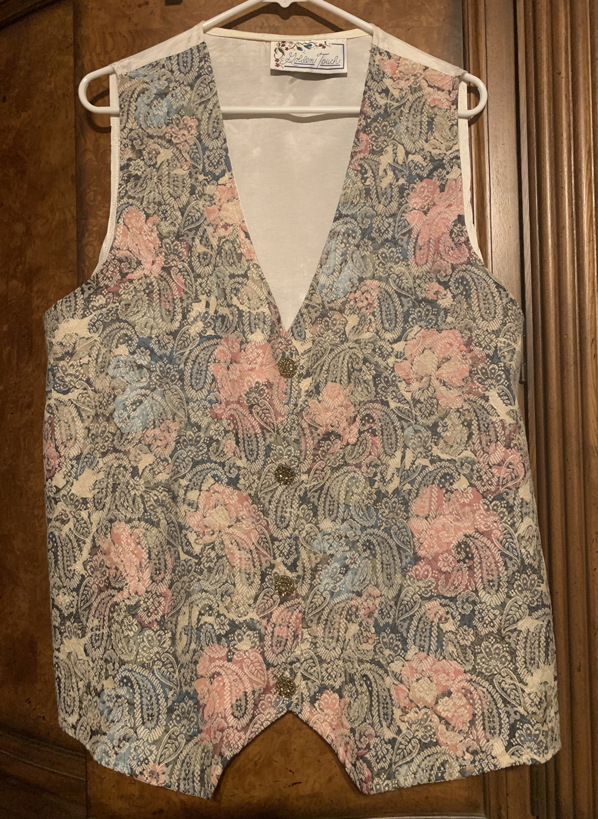 Vintage Golden Touch Cream Peach Gray Vest WOMAN’S Size 2XL