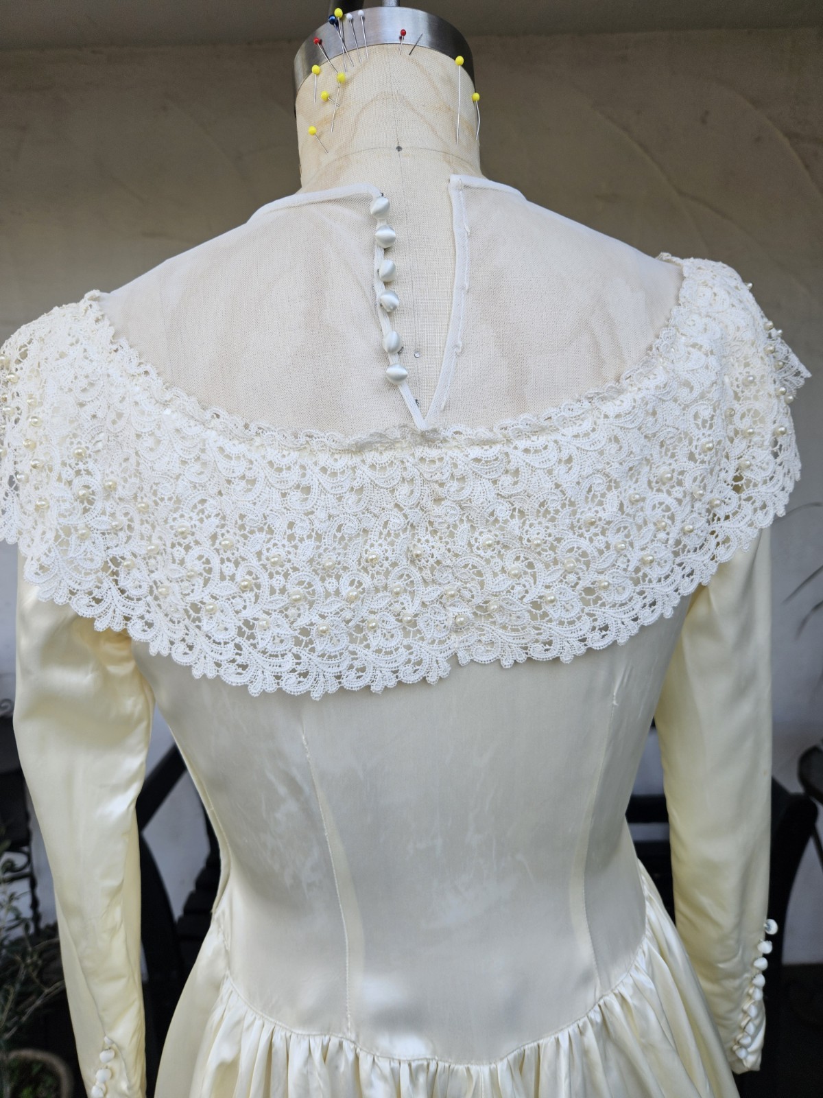 Vintage Classic 1940s-1950s Silky Satin Long Sleeve Wedding Dress W/train Lace 8
