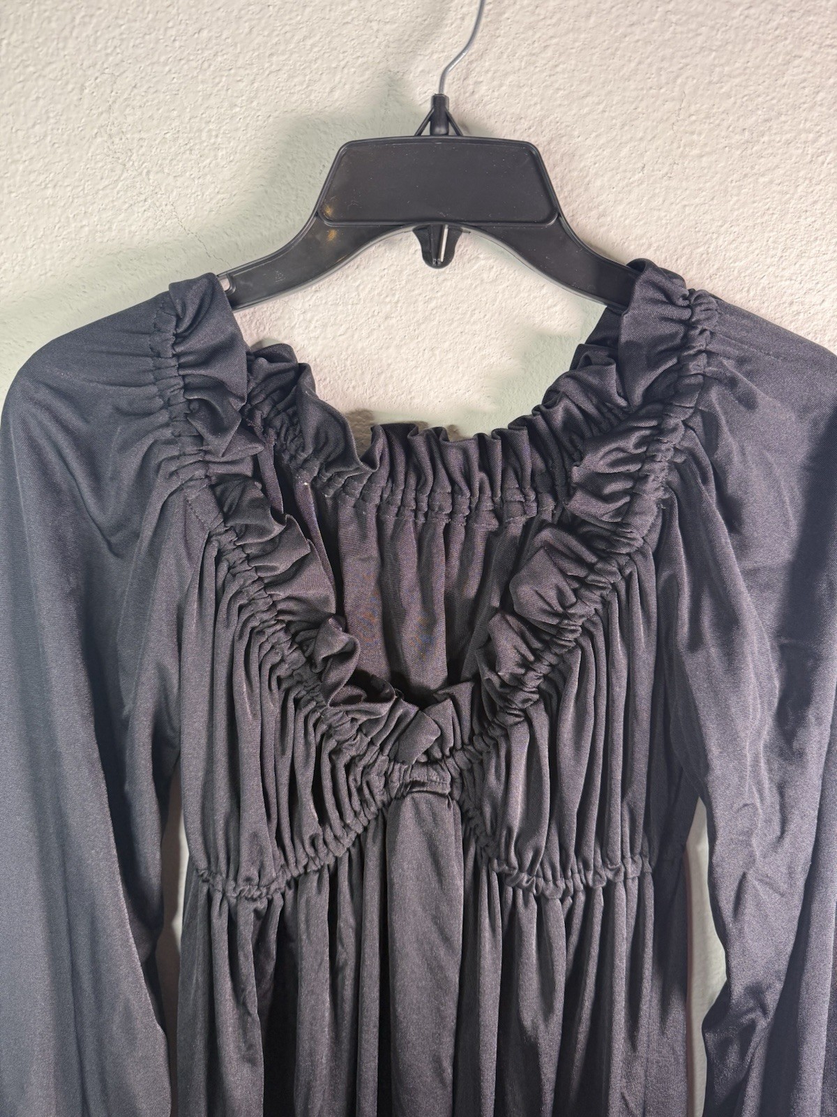 Vtg Black Midi Dress Ruffles Ruched Bodice By Robert David Morton Off Shoulder