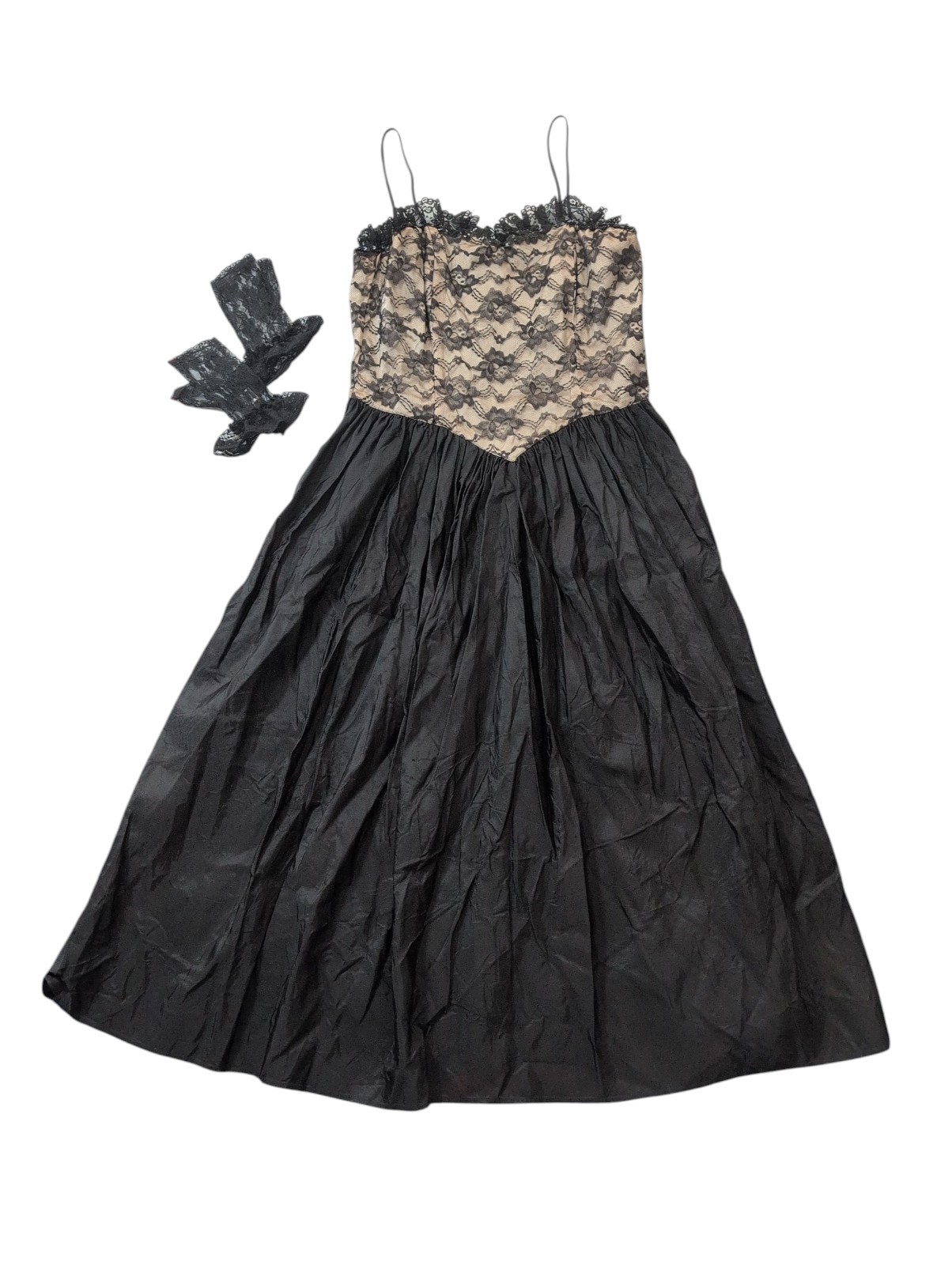 Alicia Dress Women’s 10-12 Black/Champagne Vintage 1980s Prom Whimseygoth Gloves