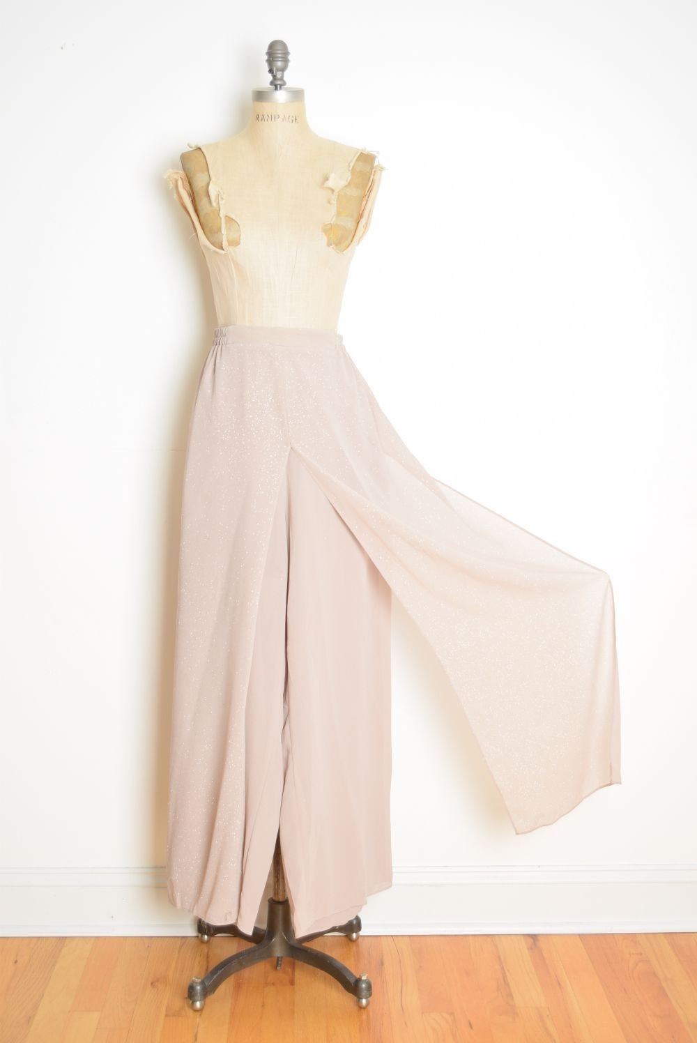 vintage Y2K pants beige glitter sparkle carwash flap wide leg high waist rise XL